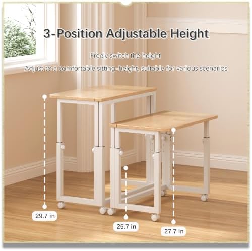 4NM No Tool Assembly 31.5" Small Desk, Folding Portable Desk with Wheels, Adjustable Height Foldable Computer Home Office Desks, Collapsible Study Writing Table for Space Saving Bedroom - Cloud Oak - Image 2