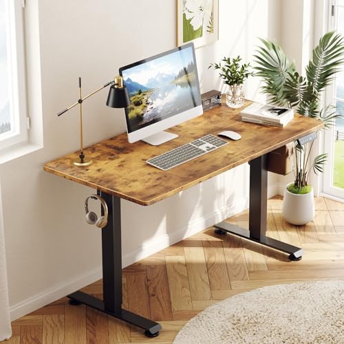 Veken 55 Inch Large Electric Standing Desk, Gaming Table, Brown - Image 2