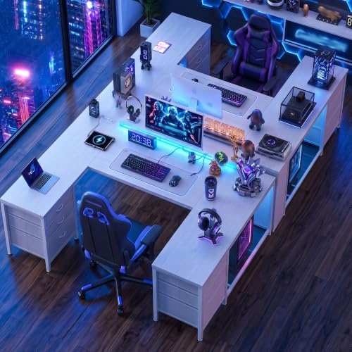 DurayLoly 67" Large Gaming Desk with Power Outlets for Bedroom,White - Image 3