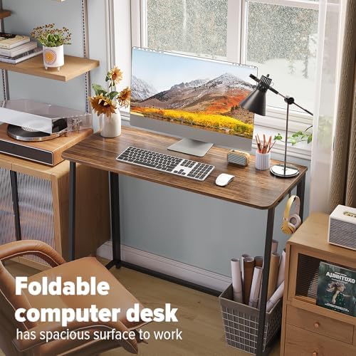 WOHOMO Folding Desk, 39.4" Foldable Computer Table for Small Spaces, Walnut - Image 3