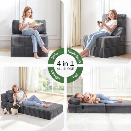 Folding Sofa Bed Convertible 4 in 1 Sleeper Chair Gray Single - Image 5