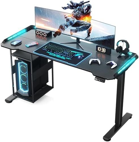 55" x 24" Electric Gaming Standing Desk with LED Lights & Host Shelf by FLYCITY