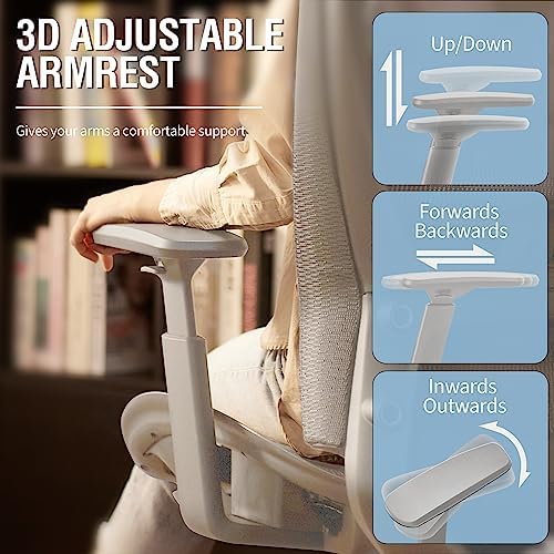 ELABEST Mesh Office Chair,Ergonomic Computer Desk Chair,Sturdy Task Chair- Adjustable Lumbar Support & Armrests,Tilt Function,Comfort Wide Seat,Swivel Home Office Chair (Grey Frame Grey Mesh) - Image 6