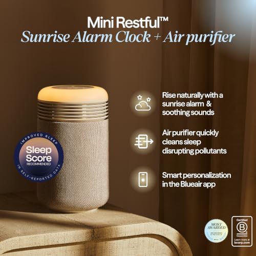 BLUEAIR Air Purifiers with Sunrise Alarm Clock for Home Bedroom Dorm, Beige - Image 2