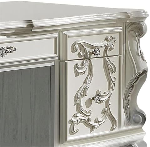 Pemberly Row 75" Wood Office Desk, Bone White Finish, Floral Carvings, Hand-Brushed Silver Accents, 5 Felt-Lined Drawers, Sturdy Claw Feet, Traditional Executive Style, Home Office Workspace - Image 5
