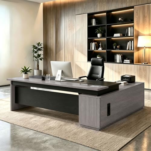 L Shaped Executive Desk with Drawers, Large Wood Workstation, Modern Executive Office Furniture for Home Office and Business Workspace, Multiple Sizes & Colors by Unknown