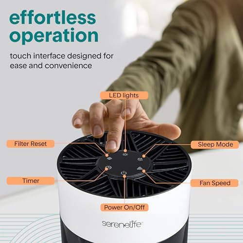 SereneLife Portable Air Purifier - Small Air Purifier with Aroma Box & Ambient Light, High Filtration Efficiency, 2-Speed, Timer & Sleep Mode, Filter Change Reminder, 6 x 6 x 12 in. (White) - Image 3