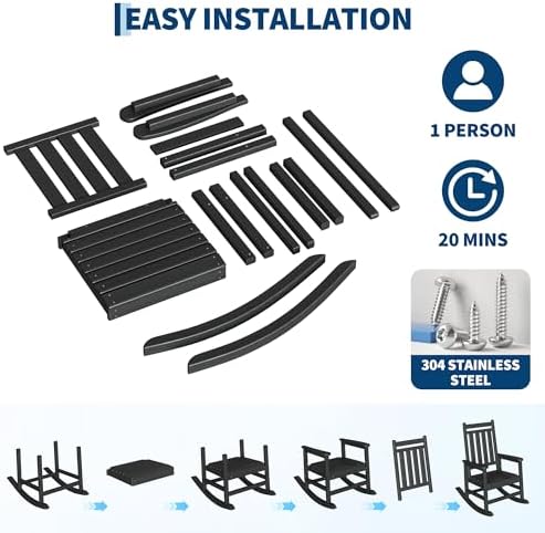 HDPE Rocking Chair Outdoor Set of 2 with Side Table, High Back Rocker - Image 6