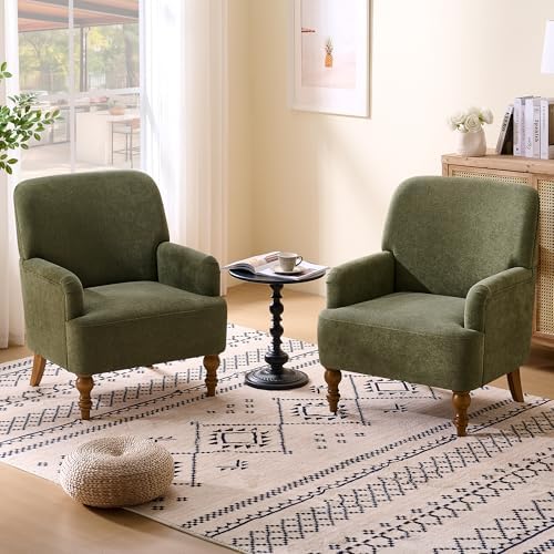 Modern Wingback Accent Chair, Upholstered Fabric Living Room Armchair with Wood Legs, Single Sofa Lounge Chair for Bedroom, Office & Reading Room (2, Green) by Dolamy