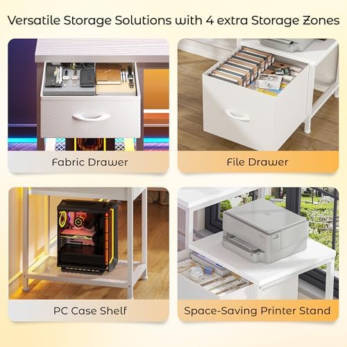 DurayLoly 63" L Shaped Desk with 2 Drawers and Printer Stand,Bedroom,White - Image 5