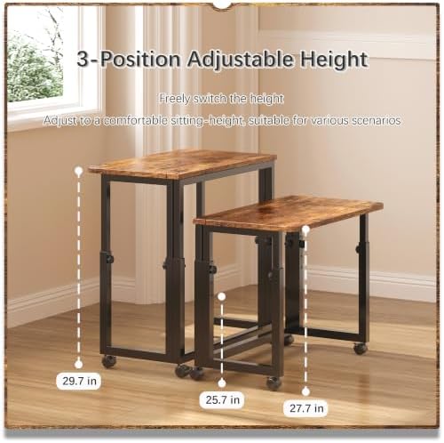 4NM No Tool Assembly 31.5" Small Desk, Folding Portable Desk with Wheels, Adjustable Height Foldable Computer Home Office Desks, Collapsible Study Writing Table for Space Saving Bedroom - Rustic Brown - Image 5