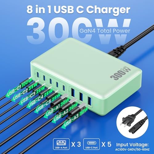 USB C Charger 300W USB C Charger Block, 8-Ports GaN IV Fast Charging Station Hub,PD 100W Laptop Charger Adapter,for MacBook Pro/Air/iPad/iPhone16/15/14/Apple Watch/DELL/Samsung for Home Office - Image 2