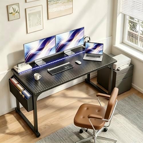 DurayLoly 48" Gaming Desk with Waterproof LED Lights for Bedroom,Black - Image 6
