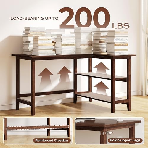 IOTXY 45" Reversible L-Shaped Office Desk with Storage Shelves, Walnut - Image 6