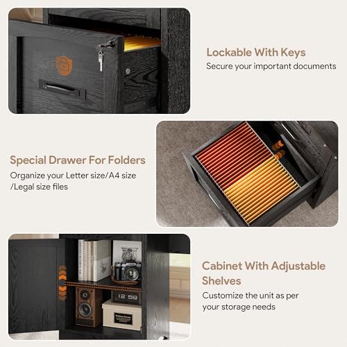 Decofy 67" Farmhouse L Shaped Standing Desk with Drawers Home Office Executive Desks with Fast Charging Station, Lockable File Cabinet, Wood Writing Computer Desk for Work, Study - Image 5