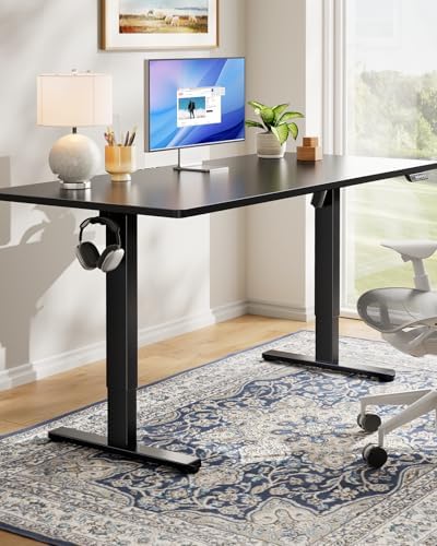 HUANUO Electric Standing Desk, Whole Piece Desktop, Adjustable Height Computer Desk, 4 Height Memory Settings, Sit Stand Up Desk for Home Office, 55" x 27", Black - Image 2
