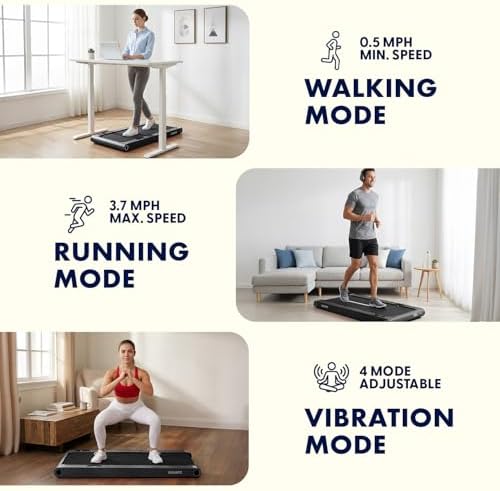 Squatz 2-in-1 Walking Pad Treadmill with Vibration Plates, Compact Under Desk Walking Pad with Remote Control, LED Display, Non-Slip Belt, Quiet 1.0HP Motor for Home or Office Workout (Black) - Image 2