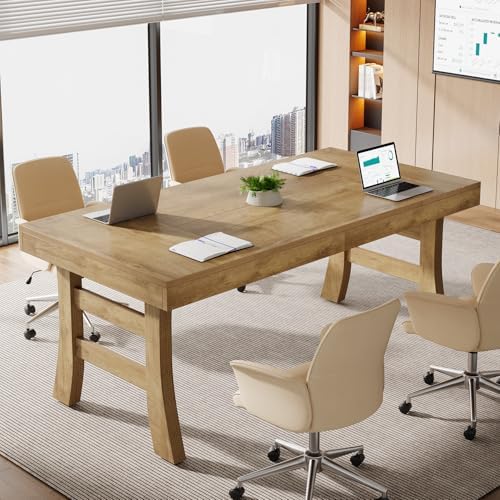 Tribesigns 63-Inch Executive Desk, Large Office Computer Desk with Sturdy Legs, Farmhouse Simple Workstation Writing Study Table for Home Office, Light Brown - Image 5