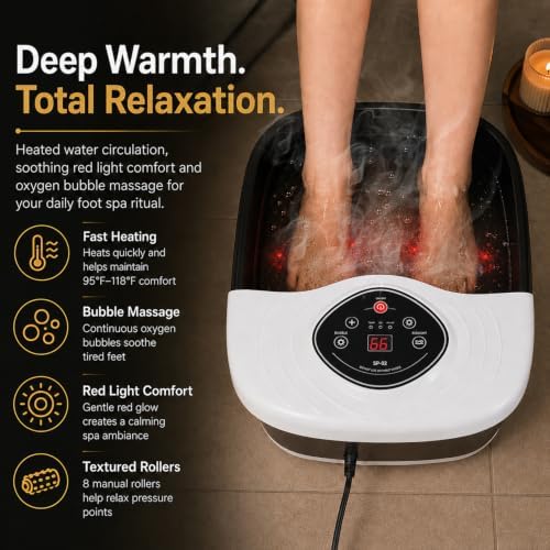 Foot Spa Bath Massager with Heat, Red Light & Oxygen Bubbles, Shiatsu Rollers Epsom Salt Temperature Control, Relieves Stress and Feet Pain - Home Pedicure Soaking Tub Gift for Women/Men - Image 3