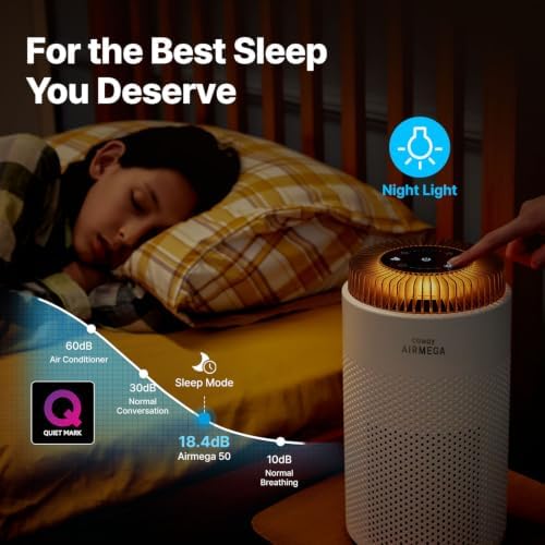 COWAY Air Purifier for Bedroom up to 500 ft², HEPA and Deodorization Filter for Smoke, Allergies, Pet Dander, AQI Monitor, Auto Mode, Filter Indicator, Night Light, 2yr Warranty, Airmega 50 White - Image 4