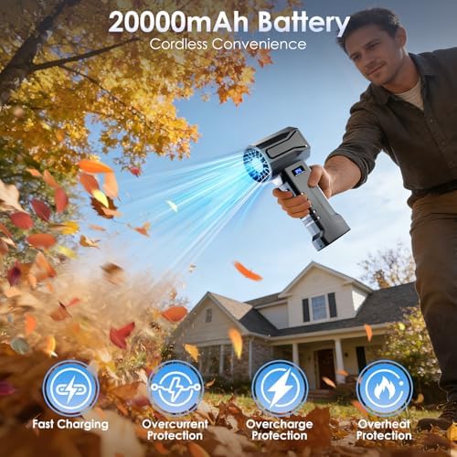 BOLYDOOM Cordless Leaf Blower 300,000RPM Handheld Air Blower with 20000mAh Battery, Powerful Turbo 5 Speeds, LED Lights, Lightweight Portable Blower for Lawn Care Patio Garage Cleaning. - Image 6