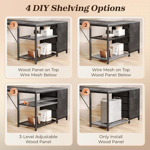PRAISUN 43.3" Small L Shaped Desk with Power Outlets & 4 Drawers - Image 5