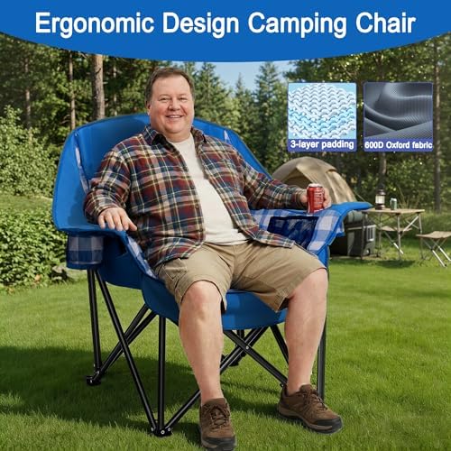 Youtanic Oversized Large Padded Camping Chair, 400 lbs Foldable Lawn Chair - Image 3