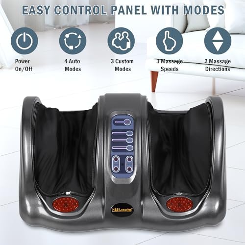 H&B Luxuries Shiatsu Foot Massager Machine with Remote Controller, Kneading and Rolling Home Massagers for Feet, Ankle, Calf, Leg, Ideal for Men, Women, Father, Mom Parents and The Elderly, Gray - Image 4