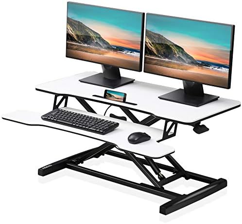 FITUEYES Height Adjustable Standing Desk 36” Wide Sit to Stand Converter Stand Up Desk Tabletop Workstation for Laptops Dual Monitor Riser White SD309103WW by FITUEYES
