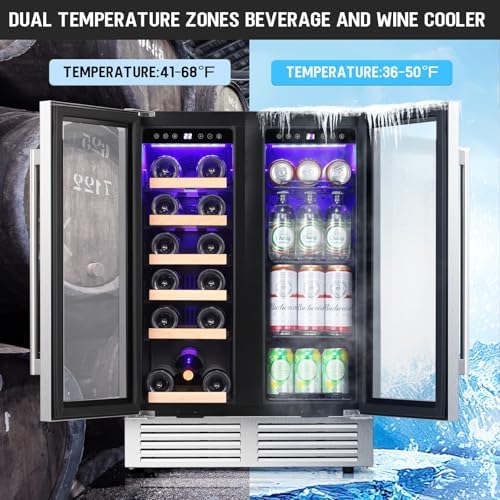 Antarctic Star 24 Inch Dual Zone Wine Fridge and Beverage Refrigerator, Built-in or Freestanding Mini Fridge with Clear Glass Door & LED Light, for Beer, Soda, and Wine - Image 2