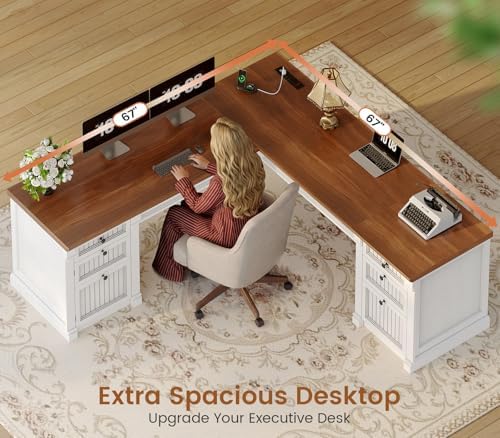 SEDETA L Shaped Office Desk with 4 Drawers Storage, 67"x67" Executive Desk - Image 4