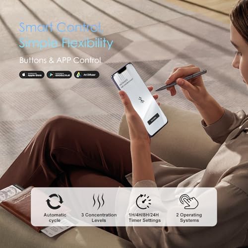 Essential Oil Diffuser, Waterless & Ultrasonic Aromatherapy Diffuser for Home, Office, Hotel, 13.5 OZ Capacity Up to 2500 Sq.Ft Coverage Room Scent Diffuser with App & Button Control(White) - Image 4