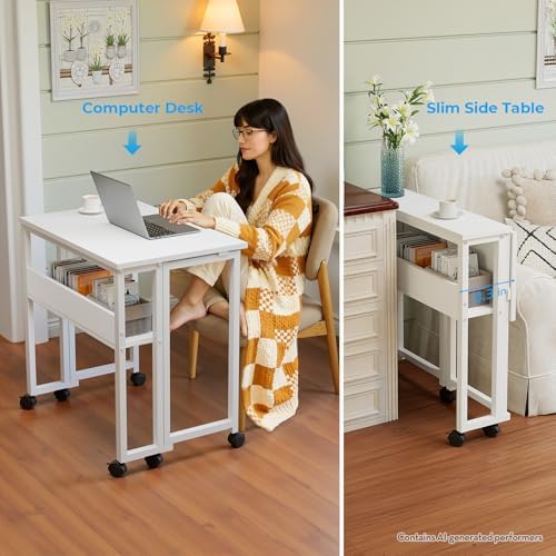 GreenForest Folding Desk with Wheels, 24.8" Rolling Table for Small Spaces - Image 6