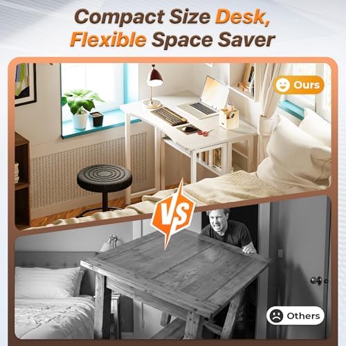 Huuger Folding Desk with Storage Shelf, 31.5 Inch Foldable Computer Table - Image 3