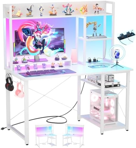 Cyclysio 39'' Gaming Desk with Hutch and Reversible Storage Shelves, White by Cyclysio