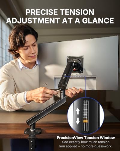 HUANUO FlowLift™ Pro Monitor Arm for 13–32" Screens, MechaSpring Monitor Mount, Fully-Adjustable Monitor Stand with Tilt/Swivel/Rotation, Tool-Free VESA Mount, C-Clamp/Grommet Base, Max Load 19.8 lbs - Image 5
