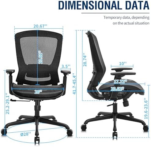 ELABEST Ergonomic Mesh Office Chair,Comfy Computer Desk Chair - BIFMA 5.1 Certified Commercial Swivel Task Chair for Home Office - Adjustable Lumbar Support & Armrests,Tilt Function,Wide Seat (Black) - Image 3