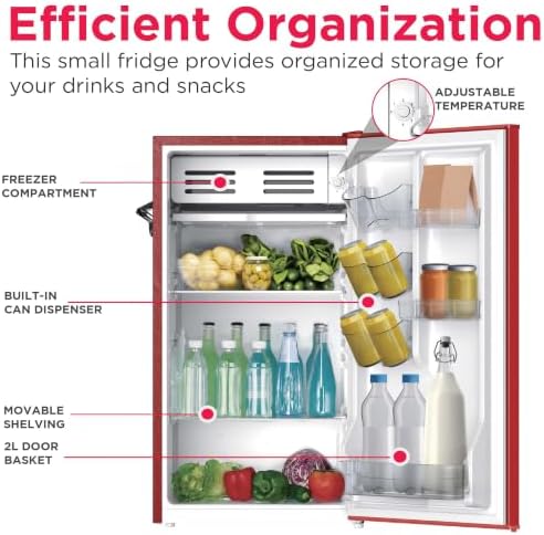 Frigidaire Retro Compact Fridge with Chiller, 3.2 cu ft Countertop Fridge with Built-in Bottle Opener, Compact Refrigerator for Office, Bedroom, Dorm Room or Cabin (Red) - Image 4
