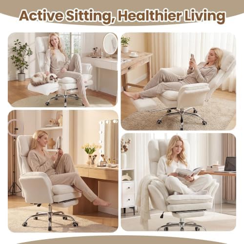 Big and Tall Office Chair with Flip Arms and Footrest, Teddy Criss Cross Legged Home Office Desk Chair with Pet Seat, Comfy Reclining Computer Gaming Chair, White - Image 6