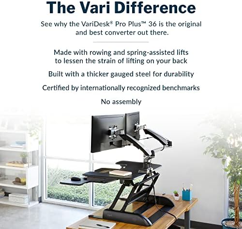 Vari VariDesk Pro Plus 36 - Adjustable Desk Converter with 11 Height Settings - Laptop Sit Stand Desk Riser for Home Office, Table Tops, Workspace - Fully Assembled with Spring Loaded Lift - Black - Image 4
