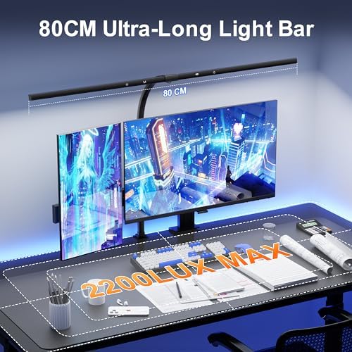 deeloop 80cm Ultra-Long LED Desk Lamps,24W Bright Architect Desk Lamp for Home Office, Infinite Dimming Office Light with Memory Function, Tall Desk Light with Clamp for Reading Working Monitor - Image 4