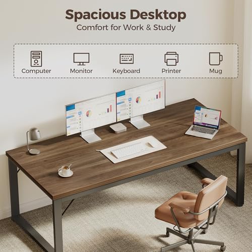 Mericonia 48 Inch Computer Desk, 1" Thick Small Office Table, Walnut - Image 5