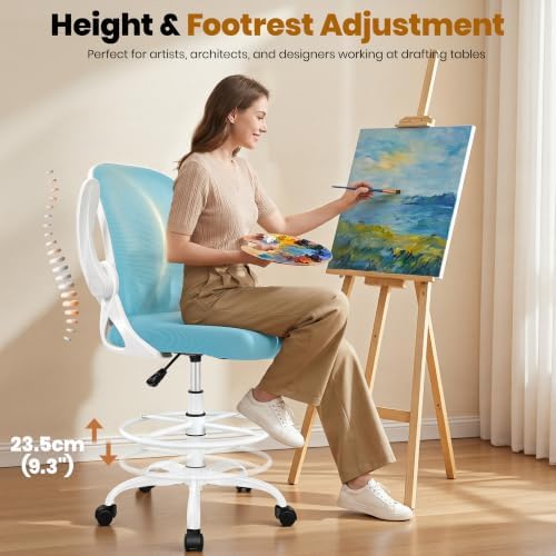 Primy Drafting Chair Tall Office Chair with Flip-up Armrests Executive Ergonomic Computer Standing Desk Chair with Lumbar Support and Adjustable Footrest Ring（Blue） - Image 6