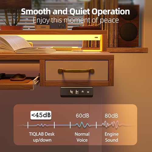 TIQLAB Standing Desk with Two Drawers, Stand Up Standing Desk Adjustable Height, Electric Sit Stand Table with Storage Shelf and Splice Board, with LED Light, 47 * 28 inch, Light Walnut - Image 7