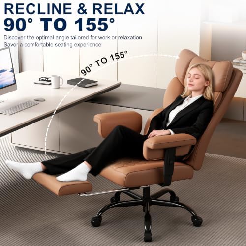 Misolant Big and Tall Office Chair with Footrest, High Back Executive Desk Chair with Adjustable Lift Armrest, 155°Recline，Lumbar Support Pillow, Faux Leather Gaming Chairs for Home or Office - Image 5