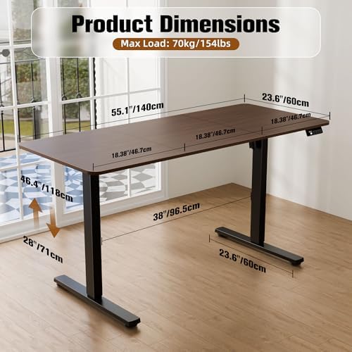 55"x24" Standing Desk, Height Adjustable Sit-Stand Home Office, Walnut - Image 3