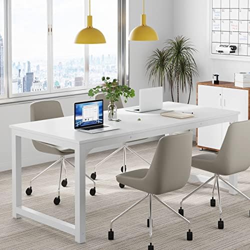 Tribesigns Modern Computer Desk, 63 x 31.5 inch Large Executive Office Desk Computer Table Study Writing Desk Workstation for Home Office, Spliced Desktop, White - Image 5