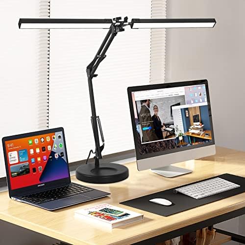 2-in-1 LED Double Head Desk Lamps for Home Office,24W Brightest Workbench Light,Eye-care Architect Desk Lamp with Clamp Base,3 Colors 10 Dimming Swing Arm Computer Desktop Light for Reading/Study by Toolour