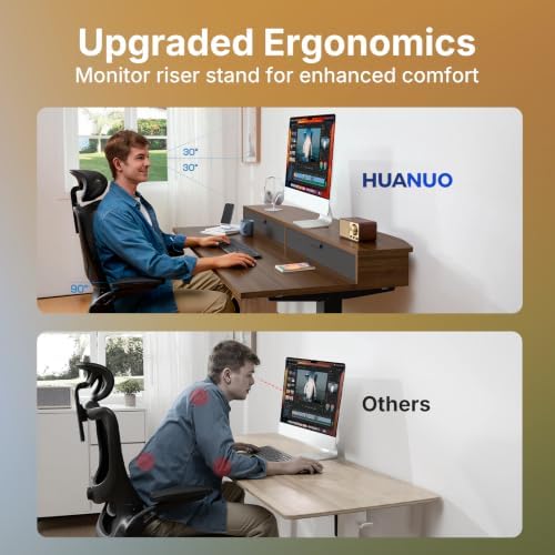 HUANUO 32 x 21 Standing Desk with 2 Drawers, C-Clamp Compatible, Walnut - Image 5