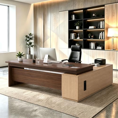 L Shaped Executive Desk with Drawers, Large Wood Workstation, Modern Executive Office Furniture for Home Office and Business Workspace, Multiple Sizes & Colors by Unknown
